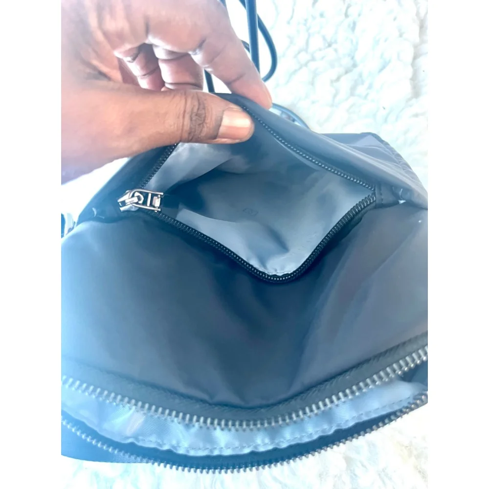 ZZINNA black nylon crossbody bag with two heart appliqués for men and women